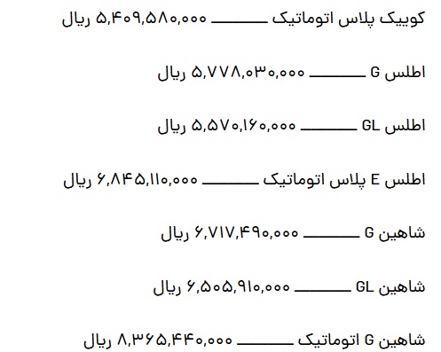 فهرست جدید قیمت 32 محصول سایپا و پارس خودرو با افزایش یک تا 4 درصدی