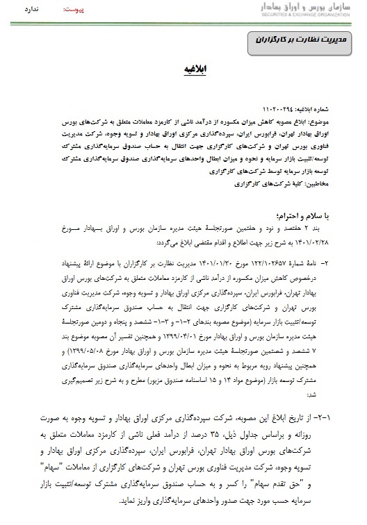 تصمیم جدید برای کاهش در واریز اجباری کارمزد معاملات به دو صندوق + جدول