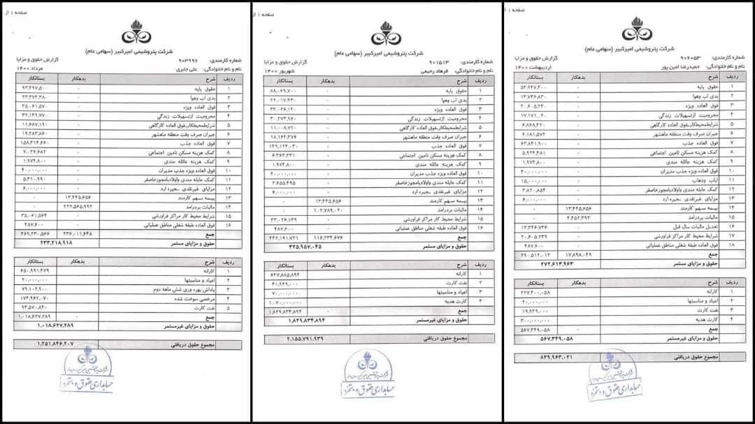 افتضاح فیش حقوقی ابن بار در پتروشیمی فرابورسی با 84 تا 215 میلیون تومان