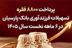 پرداخت ۸۸۰۰ فقره تسهیلات فرزندآوری بانک پارسیان در ۶ ماهه سال